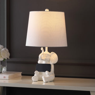 Kairi 21" Modern Shabby Chic Resin/Iron Happy Elephant LED Kids' Table Lamp with Phone Stand - JONATHAN Y